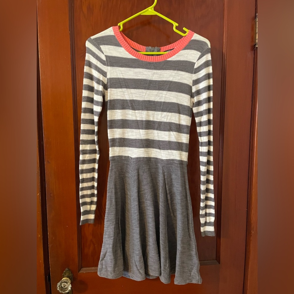 Express Pink and Gray Long Sleeve Striped Dress